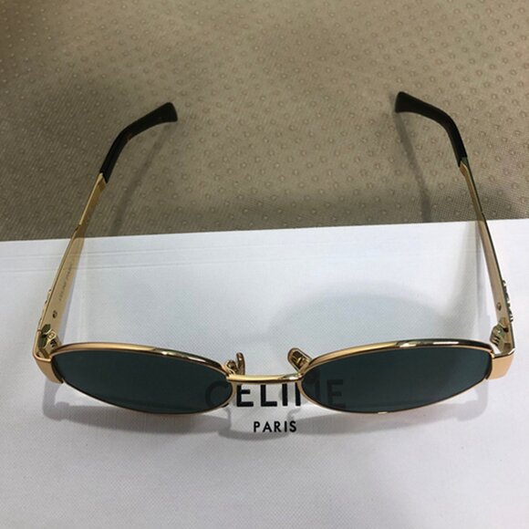 Celine Triomphe Gold Metal Sunglasses with Green Lenses